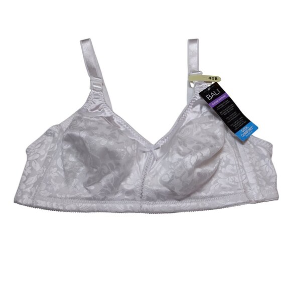 NWT Bali Double Support Lace Full Figure Wireless Bra Sz 40B White Satiny Floral - Picture 2 of 5